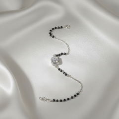 925 Sterling Silver Princess Cut Black Bead Bracelet