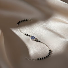 925 Sterling Silver Black Bead Evil Eye Bracelet