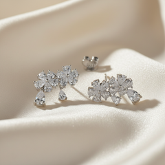 Silver Rani CZ Flower Stud Earrings