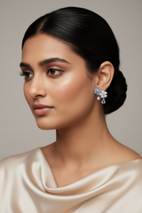 925 Sterling Silver Blue Floral Drop Earrings