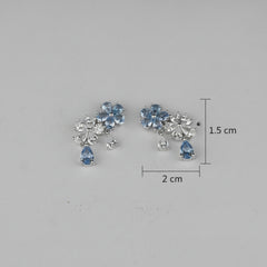 925 Sterling Silver Blue Floral Drop Earrings