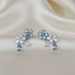 925 Sterling Silver Blue Floral Drop Earrings