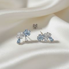 925 Sterling Silver Blue Floral Drop Earrings