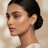 Woman wearing Silver Triangular Pearl Studs