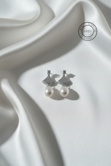 Silver Triangular Pearl Drop Dangles