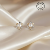 Silver Floral Pearl Studs
