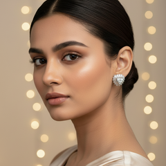 Woman wearing Silver Zircon Radiant Studs