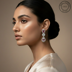 Silver Rani Pink Danglers