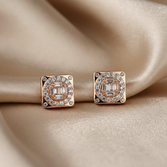 925 Sterling Silver Rosegold Square Studs