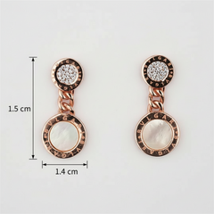 Rose gold earrings with mother of pearl stones and measurements