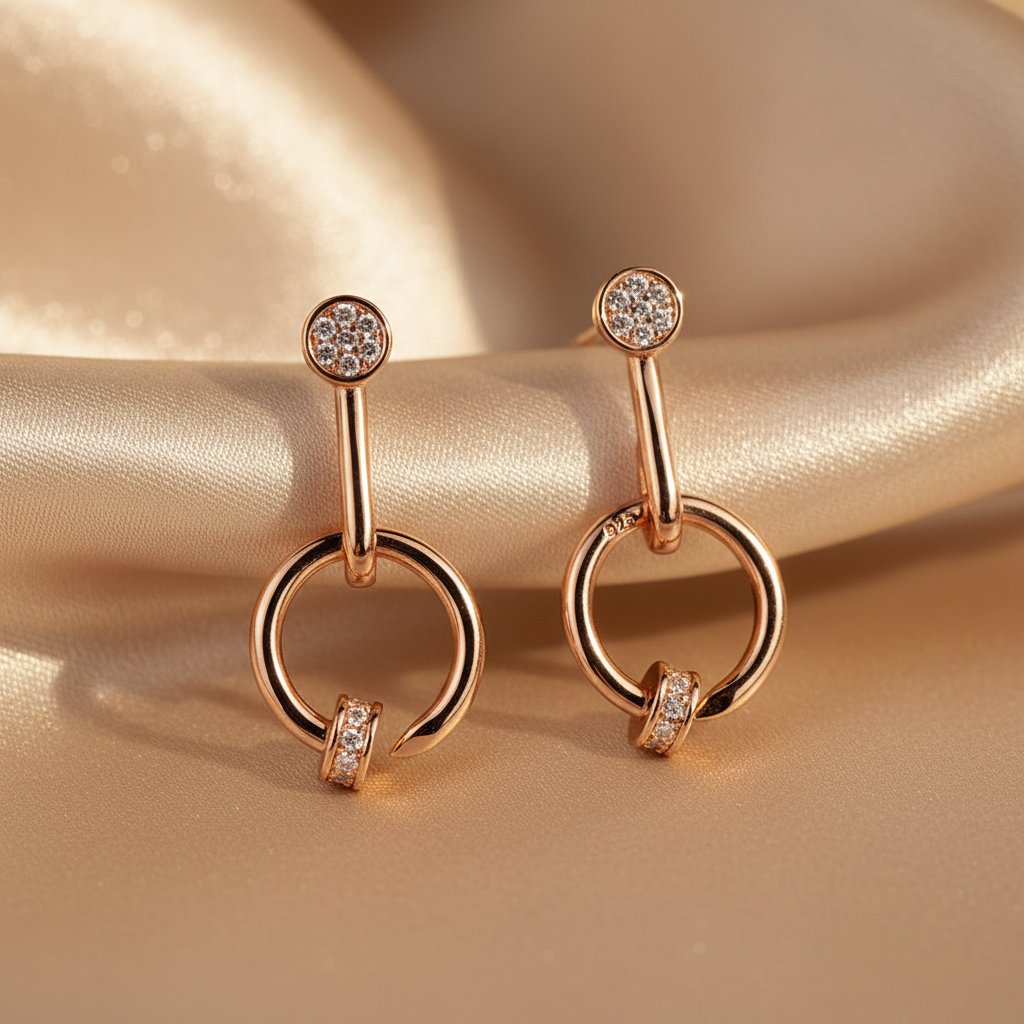 Rose gold earrings with gemstones