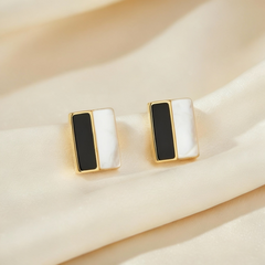 925 Sterling Silver Gold Mother of Pearl Geo Studs