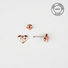 925 Sterling Silver Rosegold Heart Studs