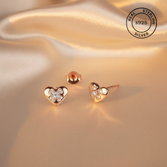 925 Sterling Silver Rosegold Heart Studs
