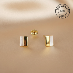 925 Sterling Silver Gold Mother of Pearl Geo Studs