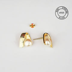 925 Sterling Silver Gold Pearl Studs
