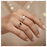 925 Sterling Silver Enchanting Duo Pearl and Black Butterfly Stack Rings