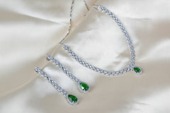 925 Sterling Silver Emerald Green Necklace Set