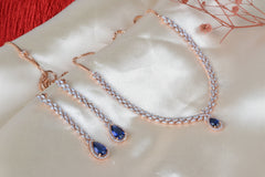 925 Sterling Silver Rose Gold Sapphire Blue Necklace Set