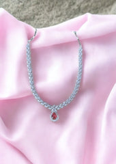 925 Sterling Silver Ruby Red Necklace with Danglers
