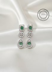 Silver Emerald Green Drop Danglers