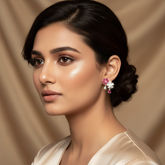 Woman wearing Silver Rani Pink Blossom Earrings