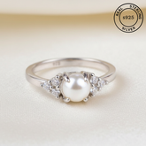 925 Sterling Silver Pearl Zircon Flower Ring
