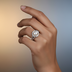 925 Sterling Silver Pearl Zircon Flower Ring
