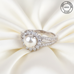 925 Sterling Silver Pearl Zircon Flower Ring