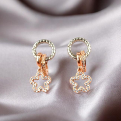 925 Sterling Silver Rose Gold floral charm earrings