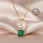 925 Sterling Silver Rose Gold Emerald Green Pendant With Chain
