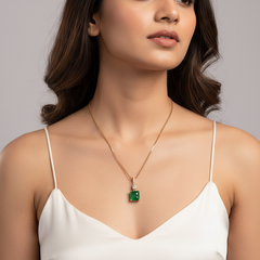 925 Sterling Silver Rose Gold Emerald Green Pendant With Chain