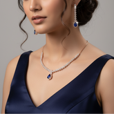 925 Sterling Silver Rose Gold Sapphire Blue Necklace Set
