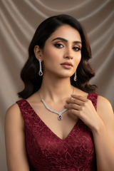 925 Sterling Silver Ruby Red Necklace Set