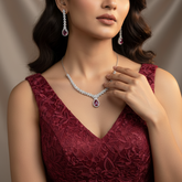 925 Sterling Silver Ruby Red Necklace Set