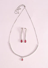 925 Sterling Silver Ruby Red Necklace with Danglers
