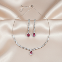 925 Sterling Silver Ruby Red Necklace Set