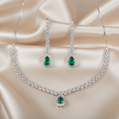 925 Sterling Silver Emerald Green Necklace Set