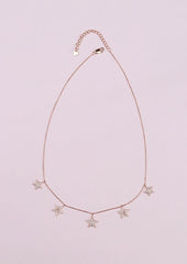 925 Sterling Silver Rose Gold Five Star Necklace