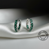 925 Sterling Silver Emerald Green Spark Hoop Earrings