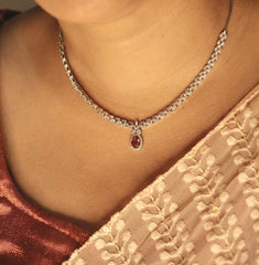 925 Sterling Silver Ruby Red Necklace with Danglers