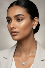 Silver Floral Solitaire Pendant Set