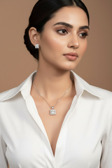 Silver Square Solitaire Pendant Set