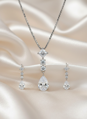 Silver Solitaire Drop Pendant Set