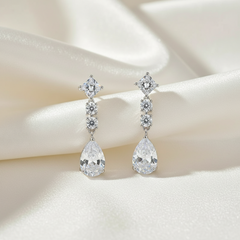 Silver Solitaire Drop Pendant Set
