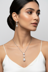Silver Solitaire Drop Pendant Set