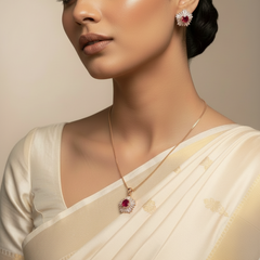 Rosegold Red Blossom Pendant Set