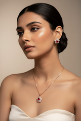 Rosegold Red Blossom Pendant Set