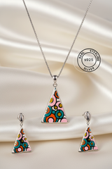 Silver Vibrant colorful Pendant Set