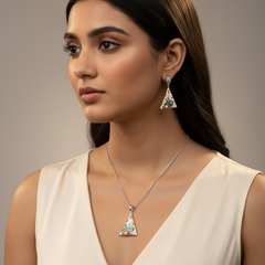 Silver Vibrant colorful Pendant Set